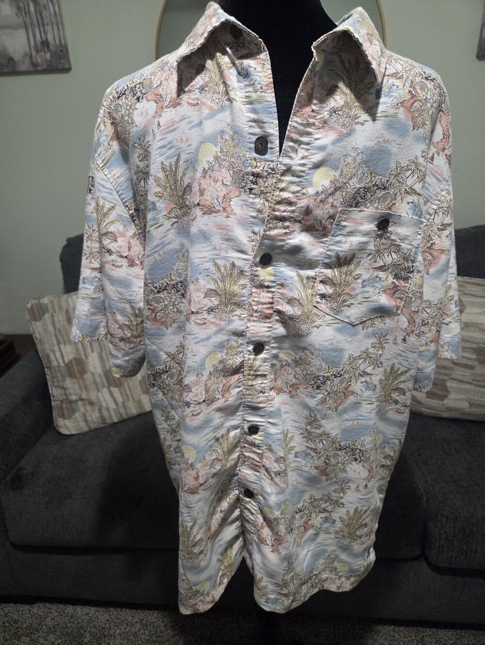 Light Blue Tropical Print Short-Sleeve Button-Up Shirt Jacket